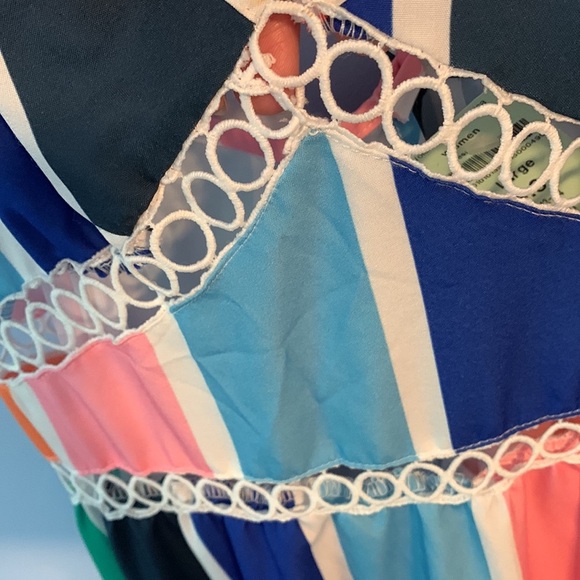 SHEIN Slayr Colorful Stripe Printed Ruffle Hem Backless Cami Dress Summer size 6 - Picture 6 of 9